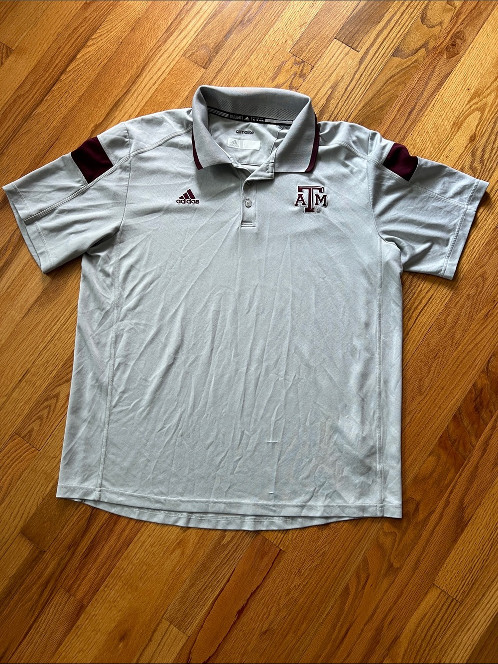 adidas Men's Light Gray Polo with Maroon Accents